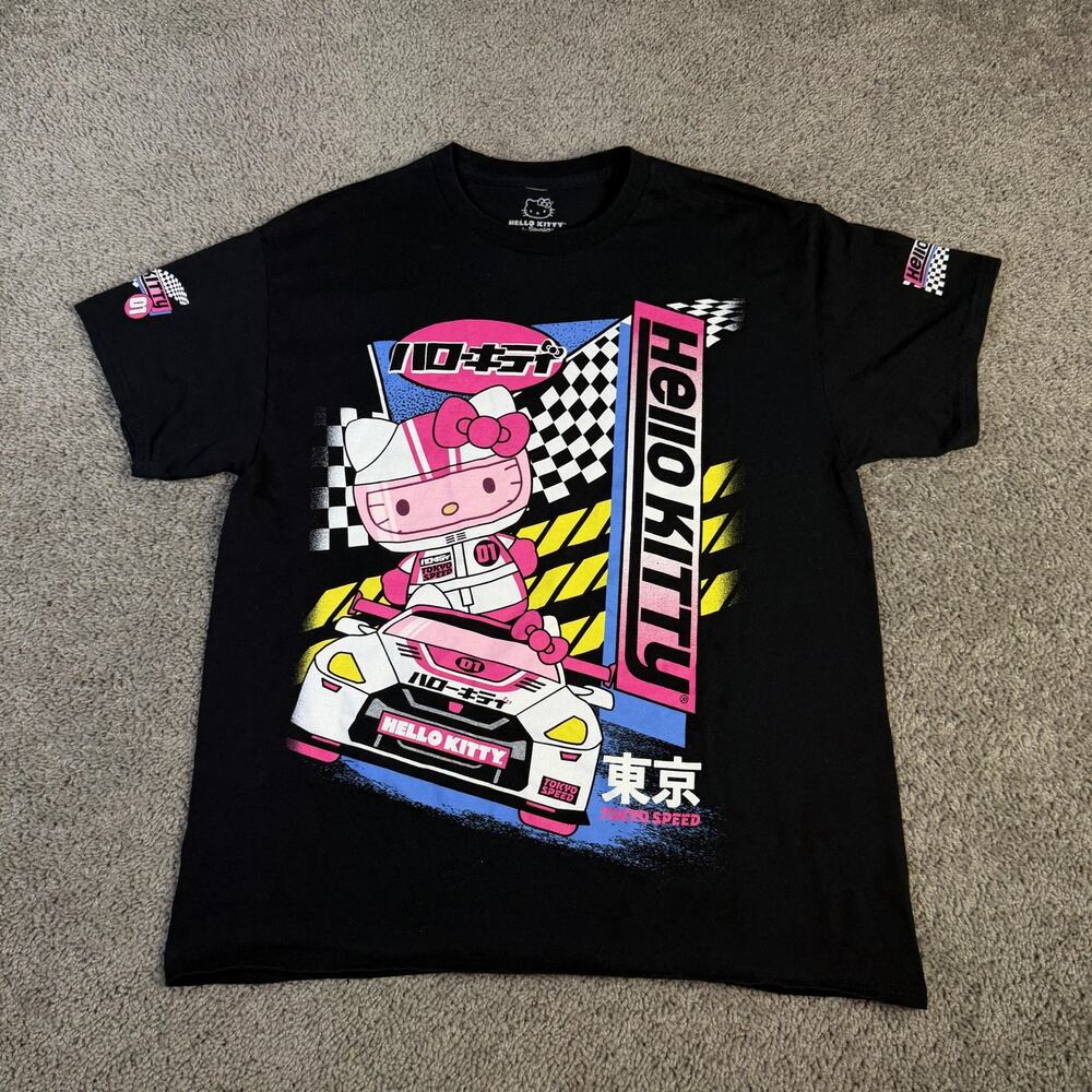 Hello Kitty Shirt Mens L Black Racing Graphic Tokyo Speed Sanrio Crewneck